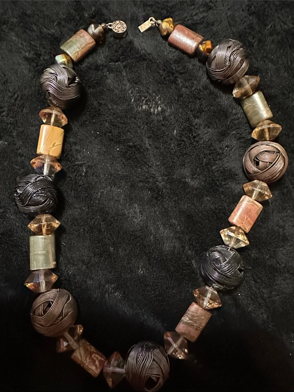 Statement Brown and Amber Beaded Necklace Unique texturesSubstances